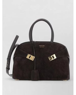 Ferragamo Hug Small Leather Shoulder Bag Top Handles - Black