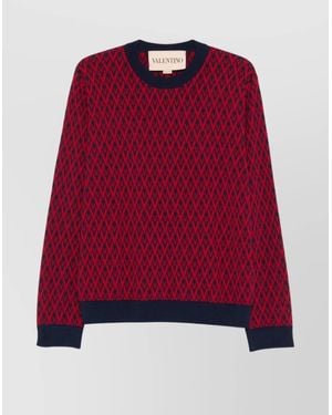Valentino Garavani Virgin Wool Jacquard Crewneck Jumper - Red