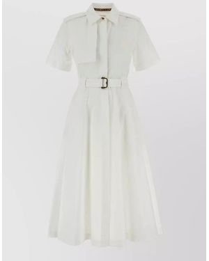 Burberry Poplin Shirt Dress Belted Waist Midi - White