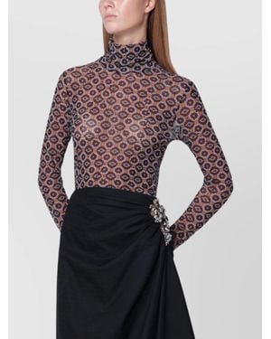 Dries Van Noten Geometric Pattern Turtleneck Long Sleeve Top - Purple