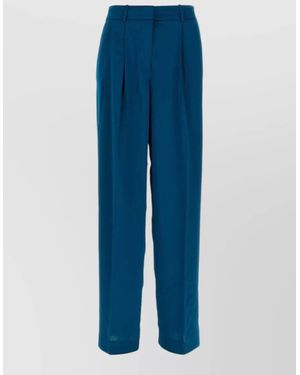 Michael Kors Satin Pleated Pants Belt Loops Side Pockets - Blue