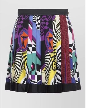 Versace Teatro Foulard High Waist Pleated Skirt - Blue
