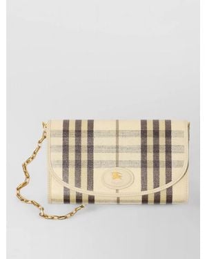Burberry Highlands Check Chain Strap Leather Wallet - Natural