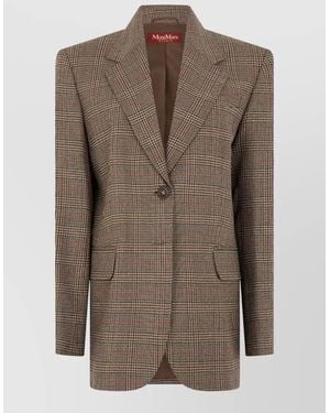 Max Mara Check Pattern Jacket Long Sleeves Lapels - Brown