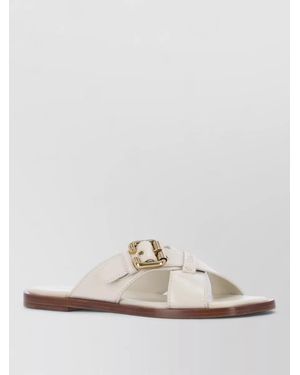 Chloé Cross Strap Sandals Open Toe Flat Sole - White