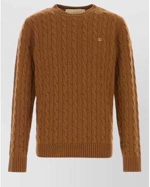 Valentino Garavani Cashmere Crew Neck Cable Knit Jumper - Brown