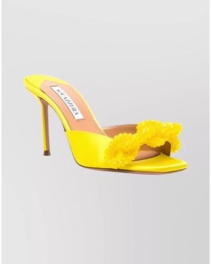 Aquazzura Love Bow Mules Embellished Strap - Yellow