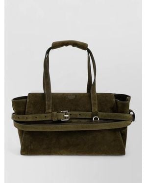 Moschino Shoulder Bag Adjustable Strap Suede Finish Handles - Black