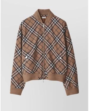 Burberry Check Print Wool Blend Harrington Jacket - Brown