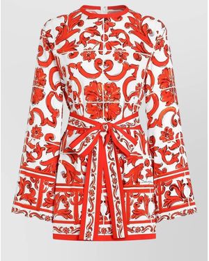 Dolce & Gabbana Majolica Print Silk Charmeuse Dress - Red