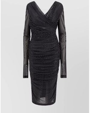 Dolce & Gabbana Draped Polka-Dot Dress With Ruched Sleeves - Black