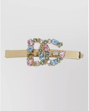 Dolce & Gabbana Crystal Brass Pin Featuring Stones - Metallic