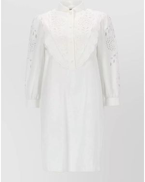 Valentino Dress Long Sleeves Cuffed Cuffs Scalloped Hem - White
