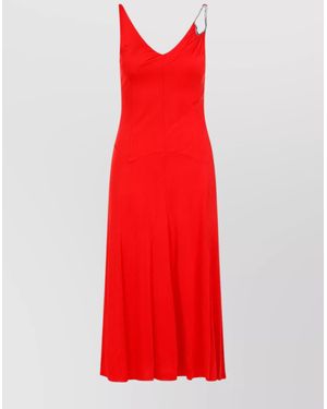 Lanvin Sleeveless V-Neck A-Line Midi Dress - Red