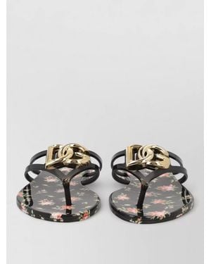 Dolce & Gabbana Sandals Open Toe Flat Sole Floral Straps - Grey
