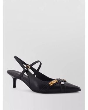 Pinko Gloria 18 Court Shoes Leather Metal Lettering Detail - Black