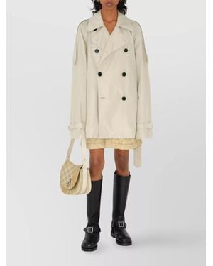 Burberry Silk Double-Breasted Belted Jacket - Natural