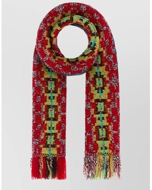 Dries Van Noten Marka Wool Blend Scarf Fringed Loop - Red