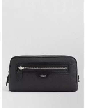 Tom Ford Leather Toiletry Bag Front Zip Pocket - Black