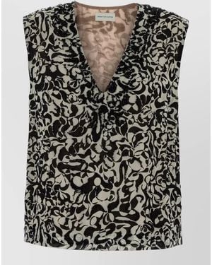 Dries Van Noten Crepe University Top Floral Trim Neckline - Black