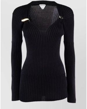 Bottega Veneta Knitwear Long Sleeves V Neck Metal Accents - Black