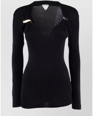 Bottega Veneta Knitwear Long Sleeves V Neck Metal Accents - Black