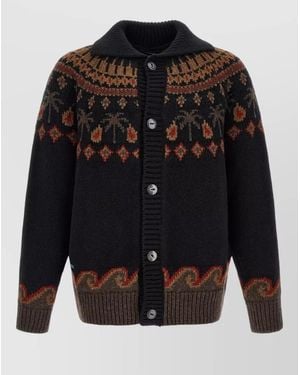 Alanui Winter Knit Cardigan Casual Collar Detail - Black
