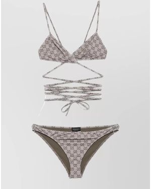 Gucci Logo-Print Triangle Bikini Set - Grey