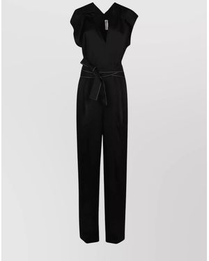 Victoria Beckham Asymmetrical Neck Jumpsuit Belted - Black