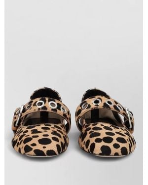 Aeyde Uma Mary Jane Shoe Animal Print Eyelets - Black