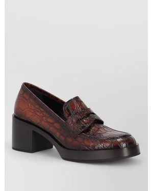 LA ROSE Croc-Effect Loafers - Brown