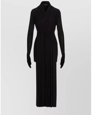 Balenciaga Stretch Pleated Wrap Dress V-Neckline - Black