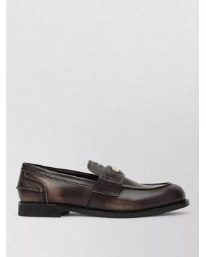 Miu Miu Leather Loafers Rounded Shape Stitched Detailing - Gray