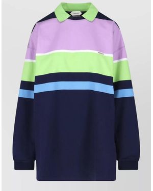 Versace Block Design Polo Top Ribbed Cuffs - Blue