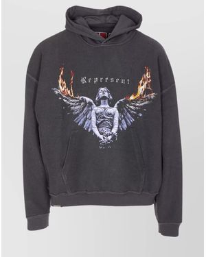 Represent Hooded Graphic Print Sweater And Pocket - Gray