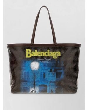 Balenciaga Large Canvas Tote Bag Graphic Print - Blue