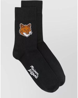 Maison Kitsuné Logo-Intarsia Socks - Black