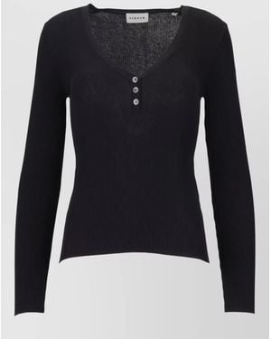 P.A.R.O.S.H. Knit Top V Neckline Long Sleeves Buttons - Blue