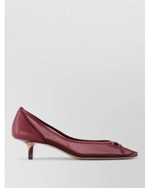 Jacquemus Tourni B Leather Mesh Bow Kitten Court Shoes - Pink