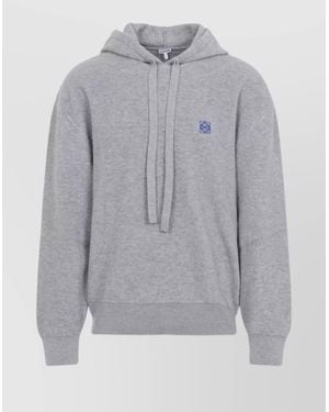 Loewe Logo-Embroidered Hooded Sweatshirt - Grey