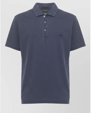 Fay Short Sleeve Cotton Polo Shirt Three Buttons - Blue