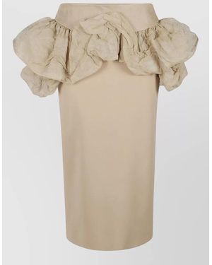 Max Mara High Waist Skirt Back Slit Ruffles - Natural