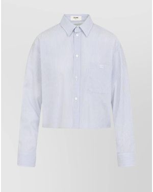 Celine Triomphe Striped Cropped Shirt - White