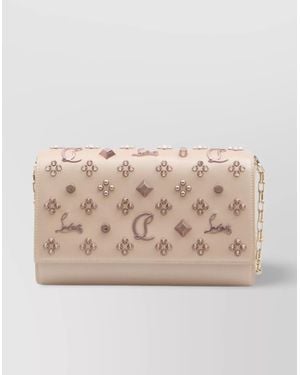 Christian Louboutin Pearl Nappa Leather Clutch With Rose Studs - Natural