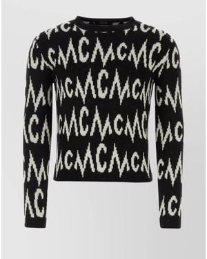 MCM Ribbed Oversized Embroidered Cashmere-Blend Jumper - Black