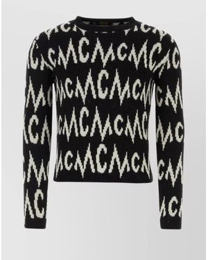 MCM Ribbed Oversized Embroidered Cashmere-Blend Jumper - Black