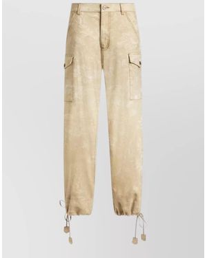 Etro Jacquard Canvas Cargo Trousers Button Pockets - Natural