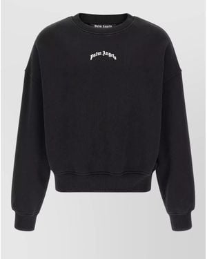 Palm Angels Sweatshirt Back Logo Ribbed Cuffs Hem - Blue