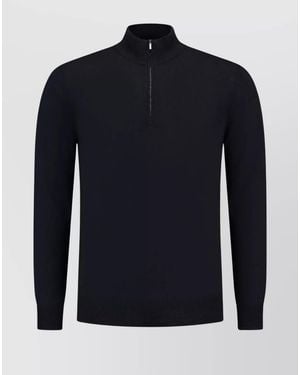 Zanone High Collar Knitwear With Ribbed Cuffs And Hem - Blue