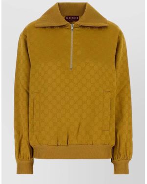 Gucci Viscose Blend Polo Shirt Ribbed Cuffs Pockets - Yellow